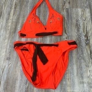 Liquid Blue Orange Brown Two Piece Bikini Size M/L